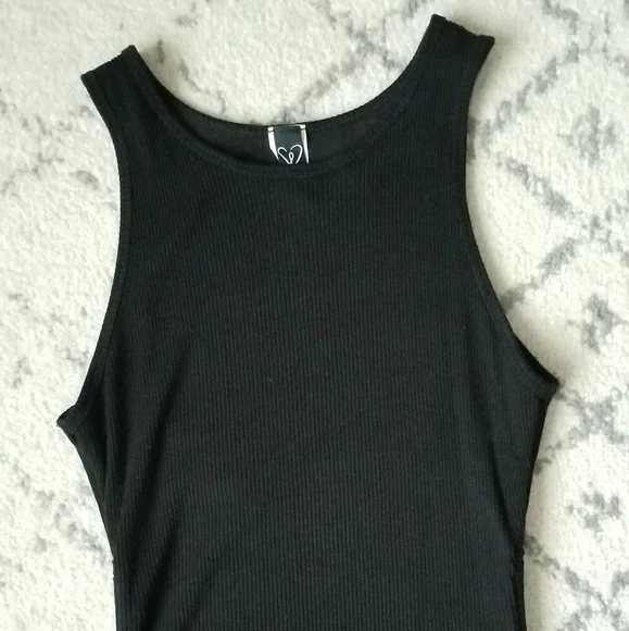 Windsor Ribbed Cinched Black Tank Dress Sz L - Picture 10 of 13